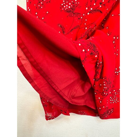 Madewell Womens Short Wrap Dress Size 6 Red Floral Sheer Sleeves - Picture 9 of 10